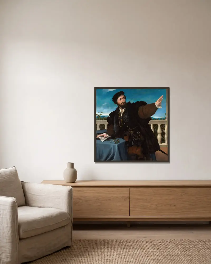 Porträtt av en man av Lorenzo Lotto inramad på en vägg