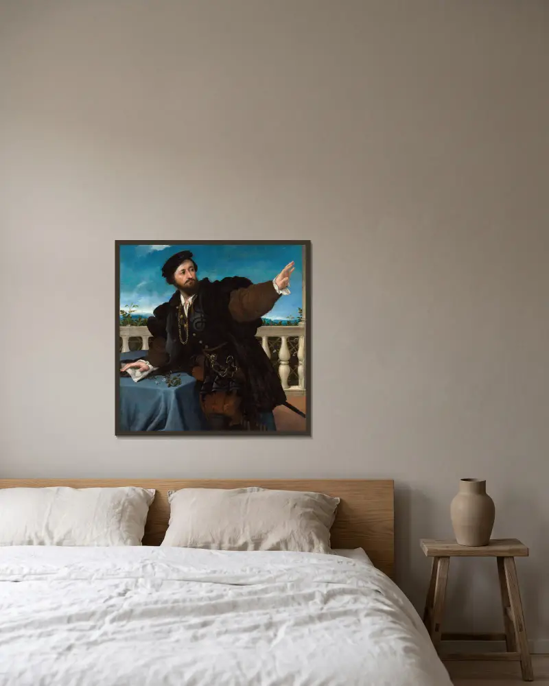 Porträtt av en man av Lorenzo Lotto inramad på en vägg