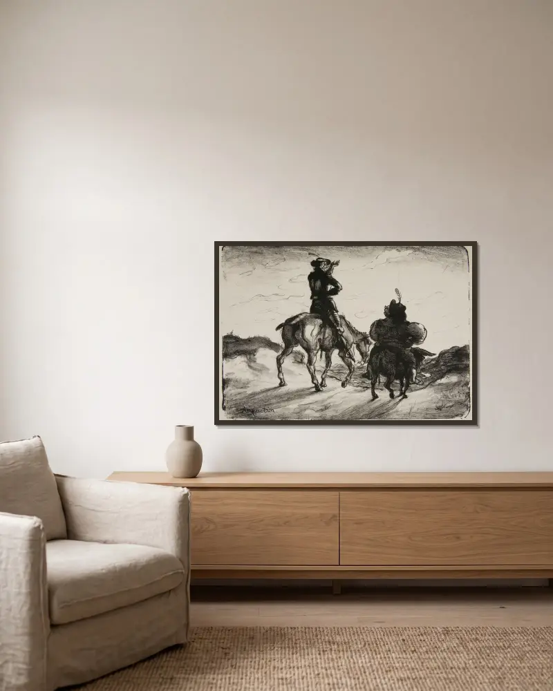 Don Quijote och Sancho Panza av Louis Anquetin inramad på en vägg