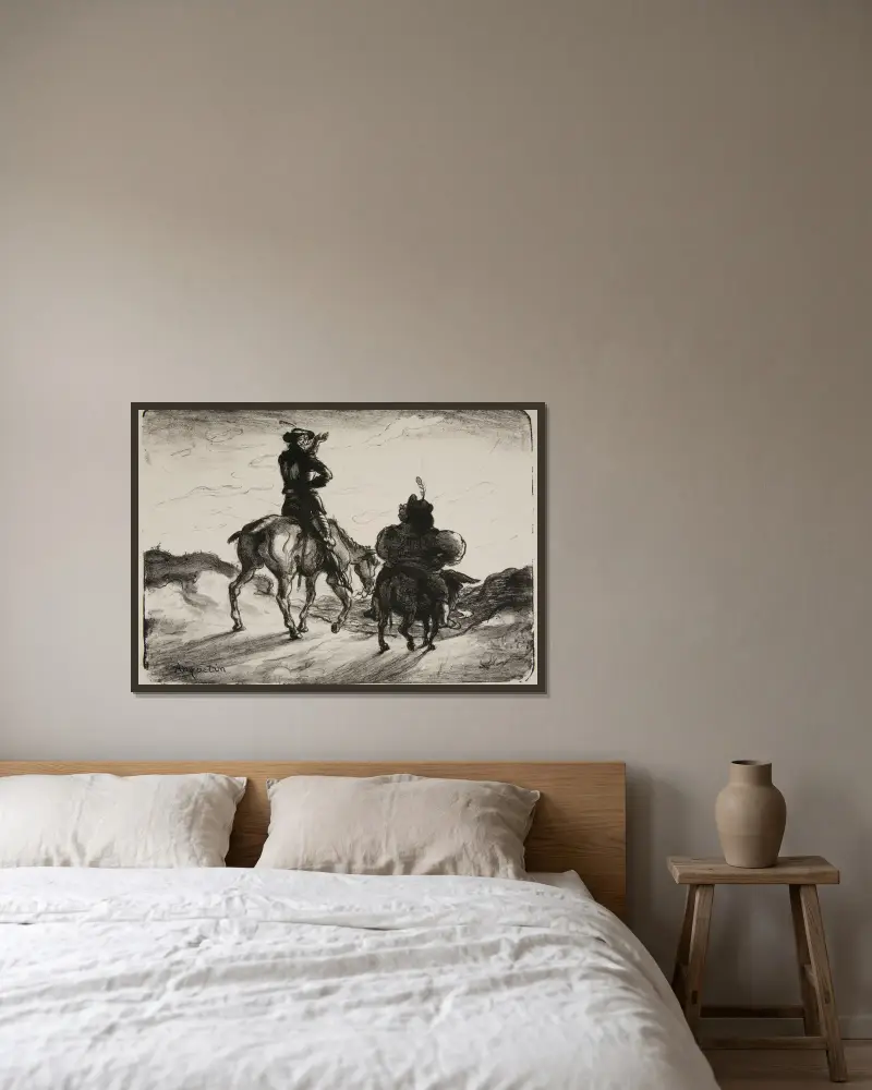 Don Quijote och Sancho Panza av Louis Anquetin inramad på en vägg