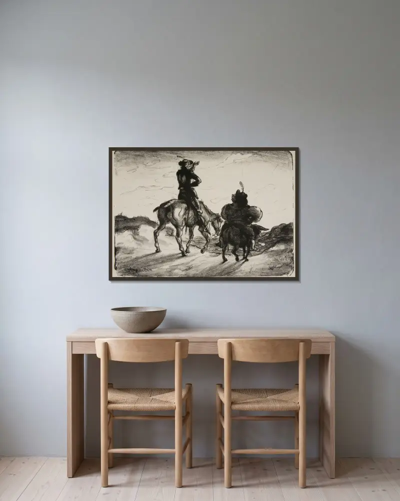 Don Quijote och Sancho Panza av Louis Anquetin inramad på en vägg