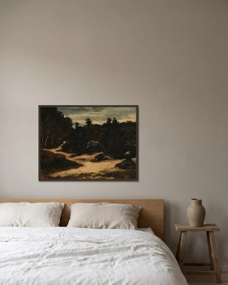 Chemin sableux en forêt de Fontainebleau av Antoine-Louis Barye inramad på en vägg