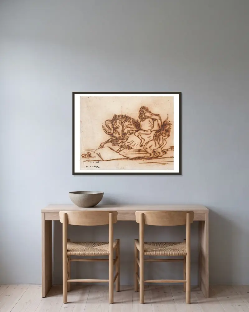 Orangutang på en gnu av Antoine-Louis Barye inramad på en vägg