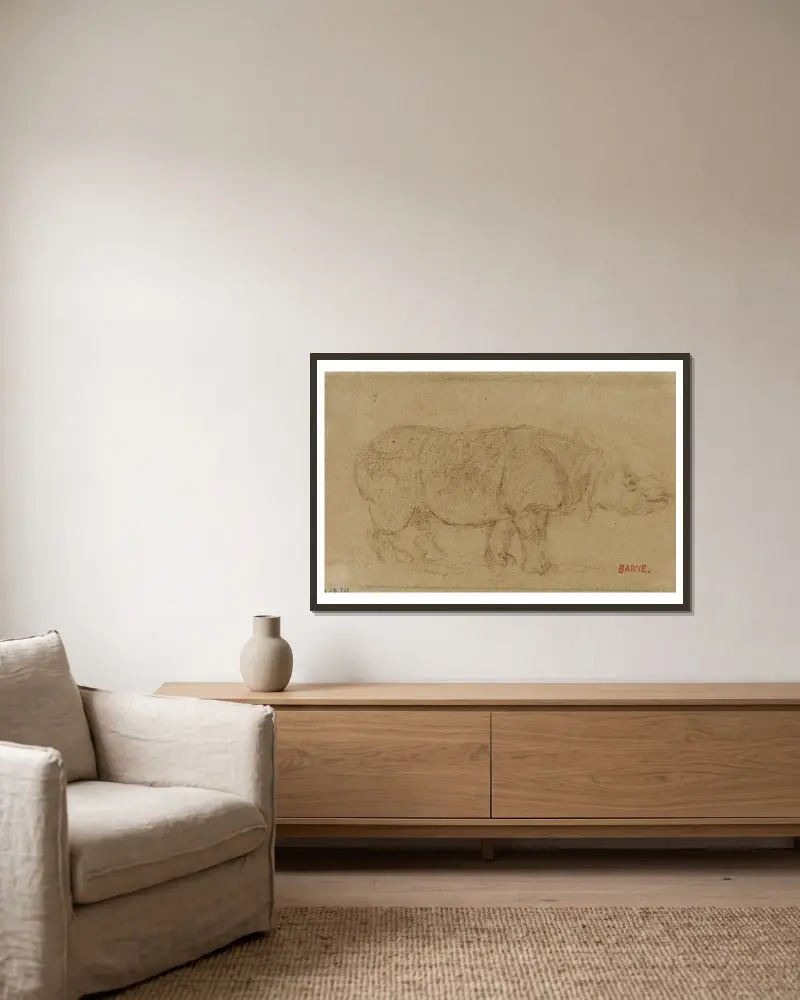 Nashorn von Antoine-Louis Barye gerahmt an einer Wand
