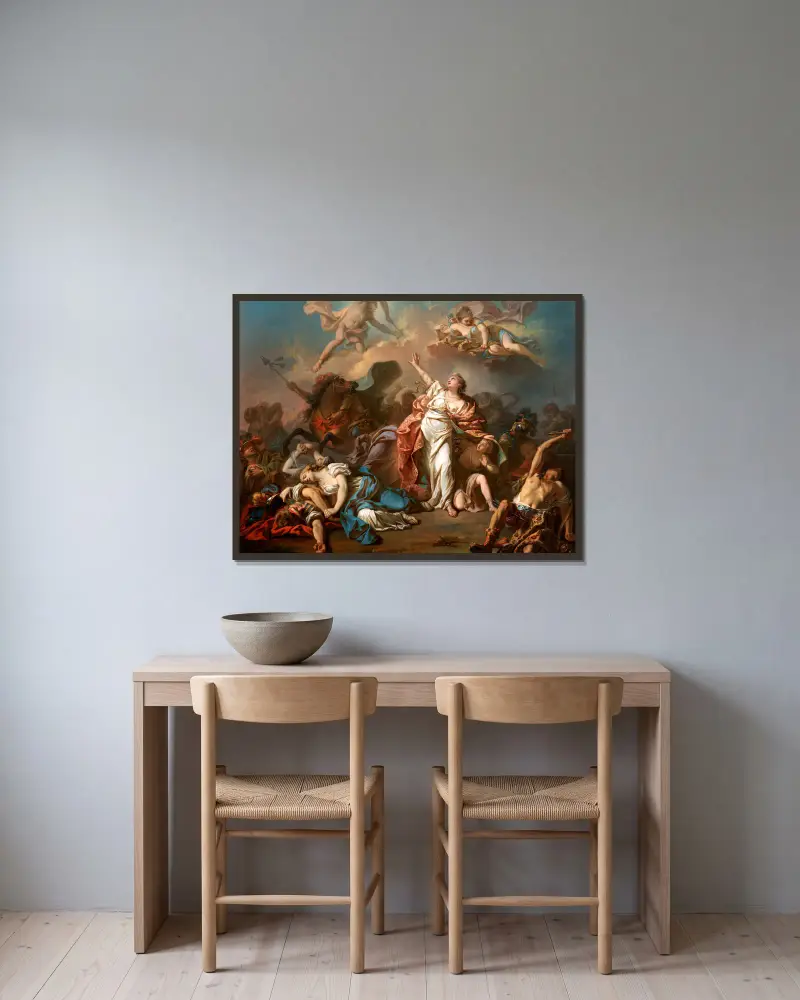 Apollo och Diana angriper Niobes barn av Jacques Louis David inramad på en vägg