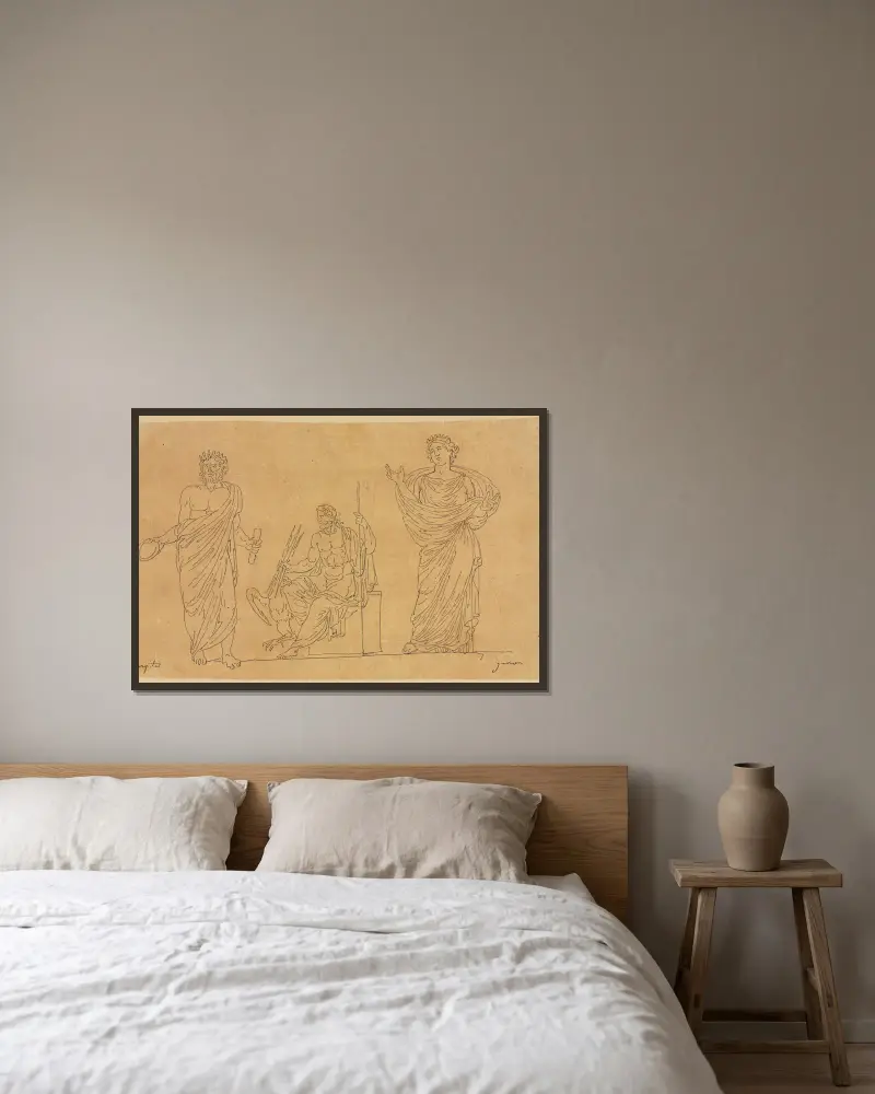 Gods and Goddess av Jacques Louis David inramad på en vägg