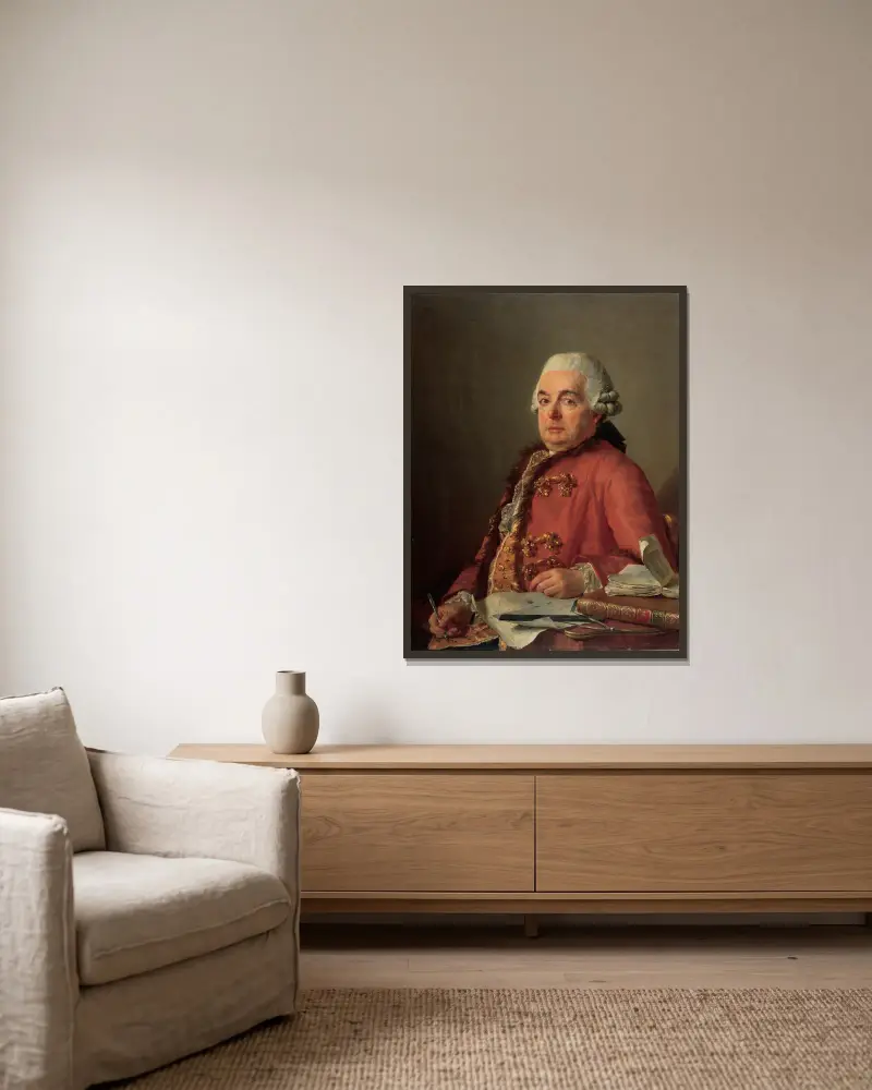 Portrait of Jacques-François Desmaisons av Jacques Louis David inramad på en vägg