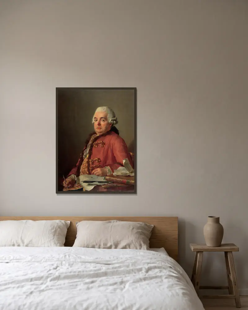 Portrait of Jacques-François Desmaisons av Jacques Louis David inramad på en vägg