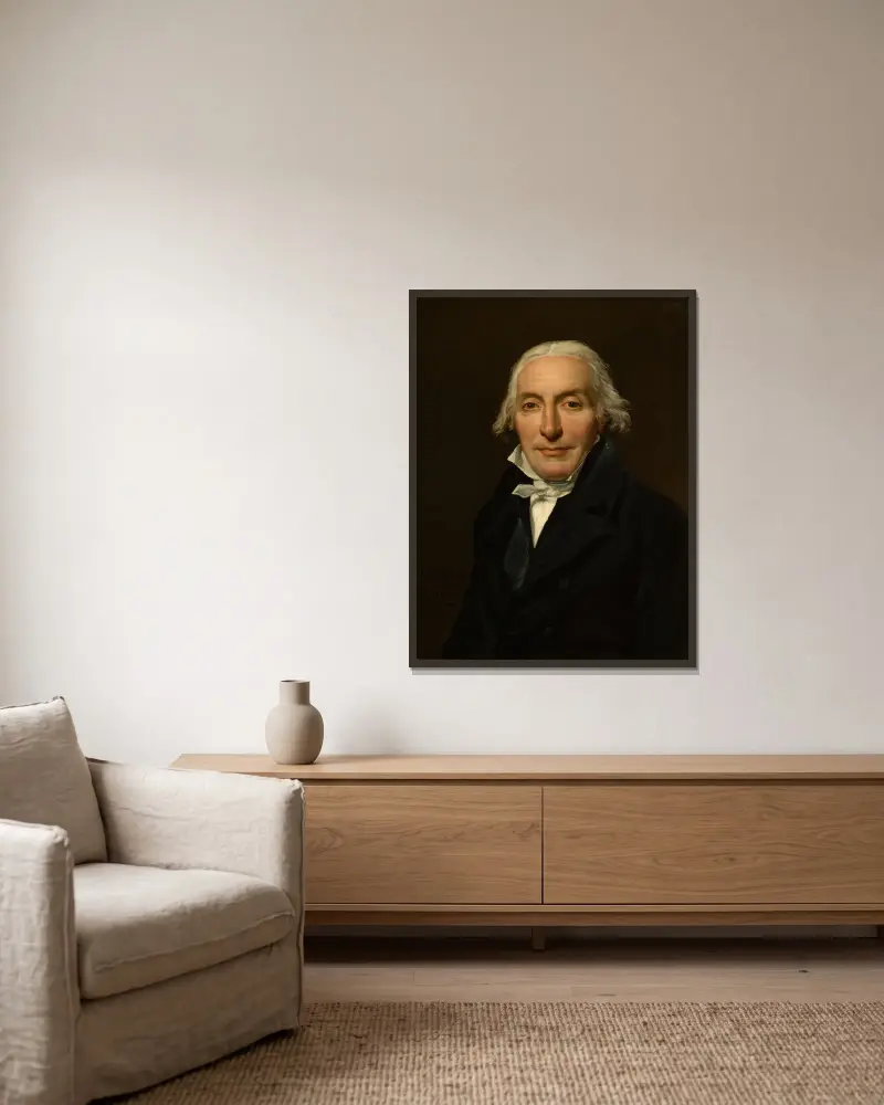 Portrait Of Jean-Pierre Delahaye av Jacques Louis David inramad på en vägg
