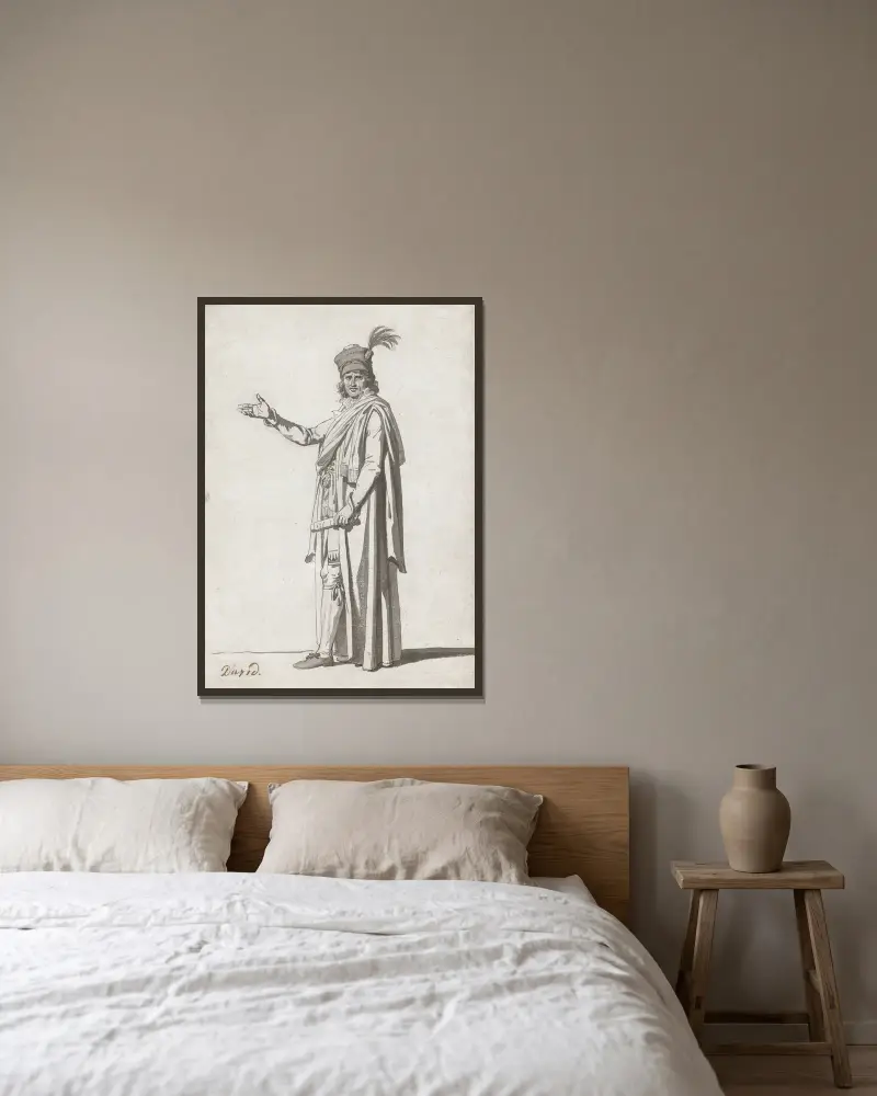 Studie für die Amtstracht eines Zivilbeamten von Jacques Louis David gerahmt an einer Wand