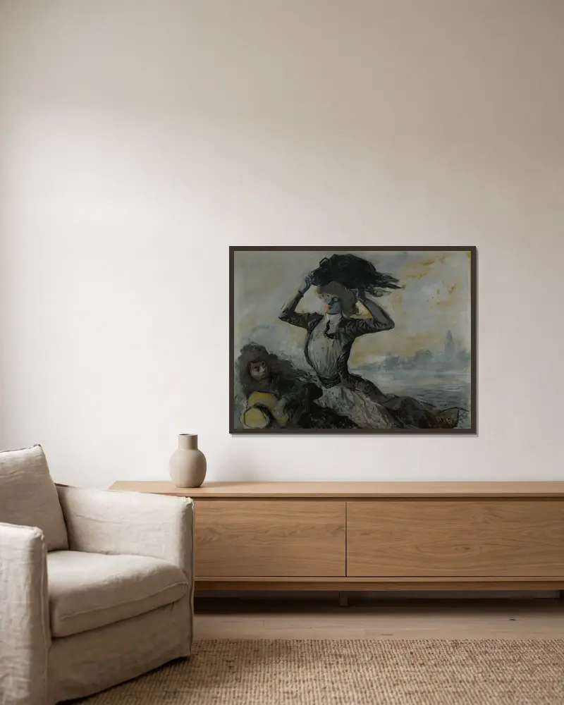 Abfahrt, der Windstoß von Jean-Louis Forain gerahmt an einer Wand