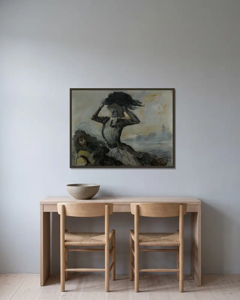 Abfahrt, der Windstoß von Jean-Louis Forain gerahmt an einer Wand