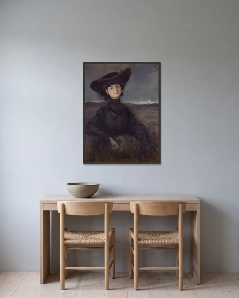 Porträtt av grevinnan Anna de Noailles, född Brancovan (1876–1933), poet av Jean-Louis Forain inramad på en vägg