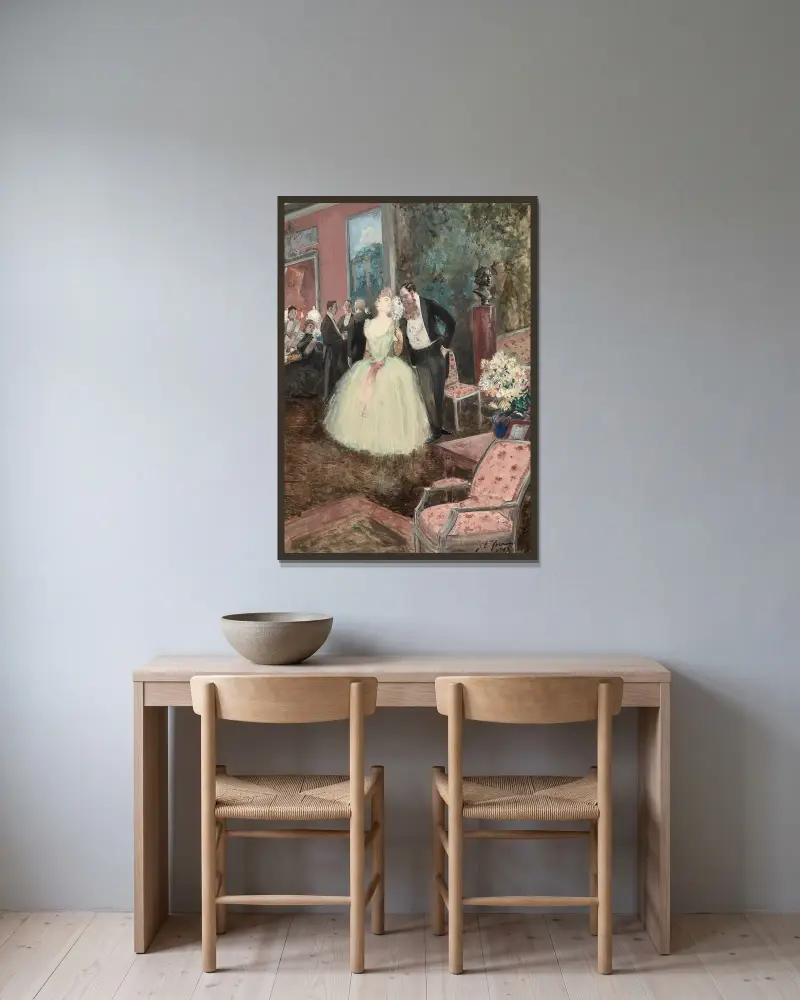 Ballszene von Jean-Louis Forain gerahmt an einer Wand