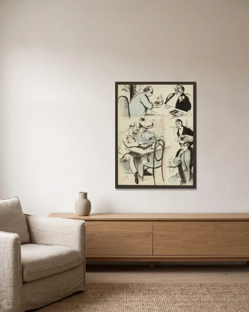 Im Restaurant von Fernand Louis Gottlob gerahmt an einer Wand