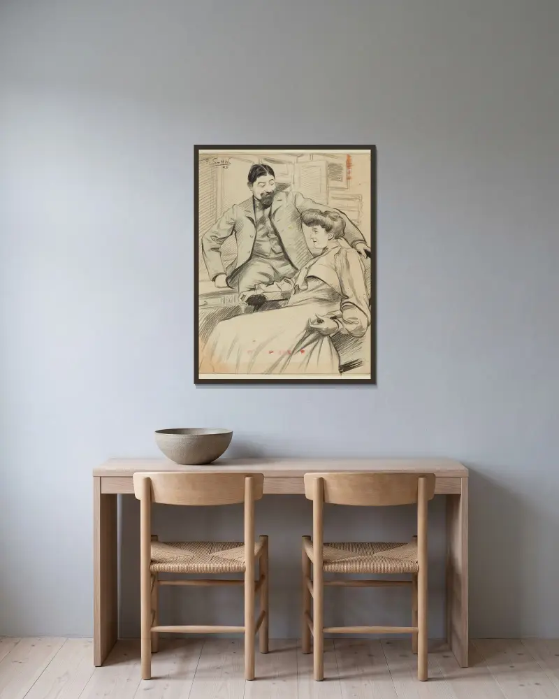 Paar im Interieur, 1905 von Fernand Louis Gottlob gerahmt an einer Wand