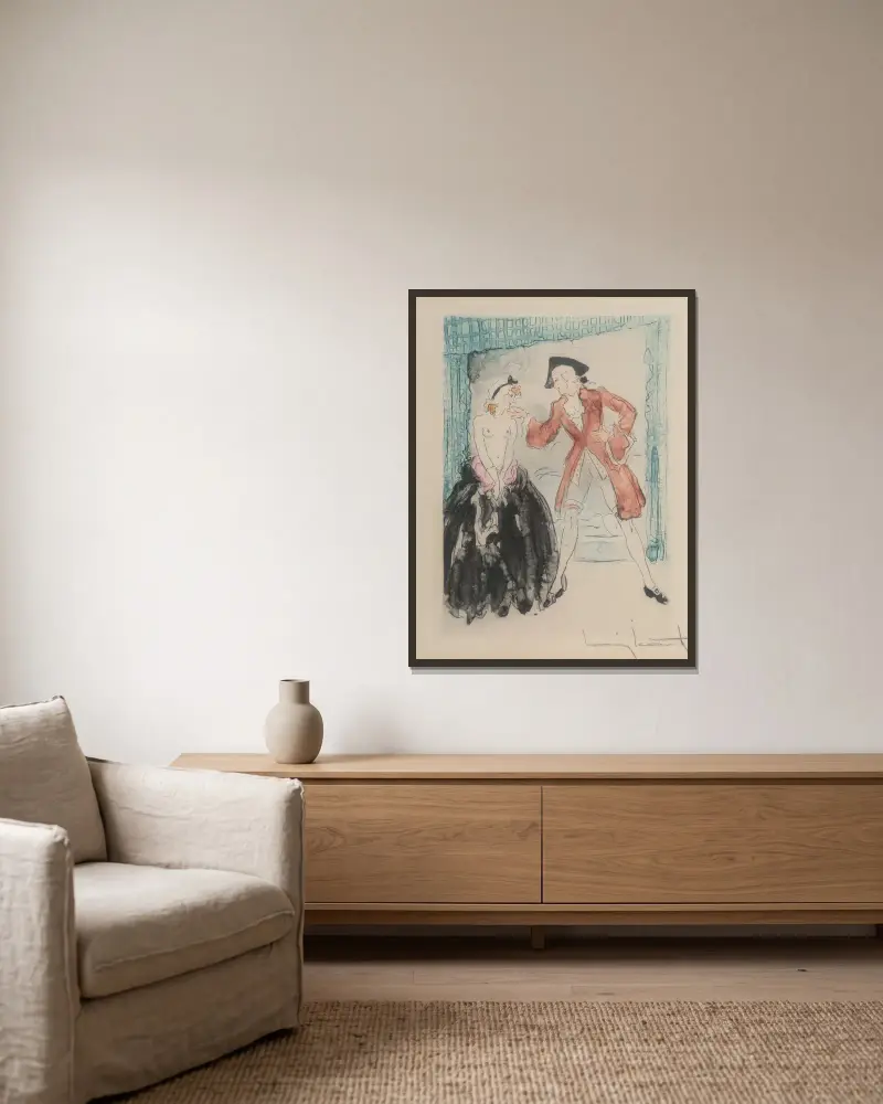 Natten och ögonblicket, plansch 6 av Louis Icart inramad på en vägg