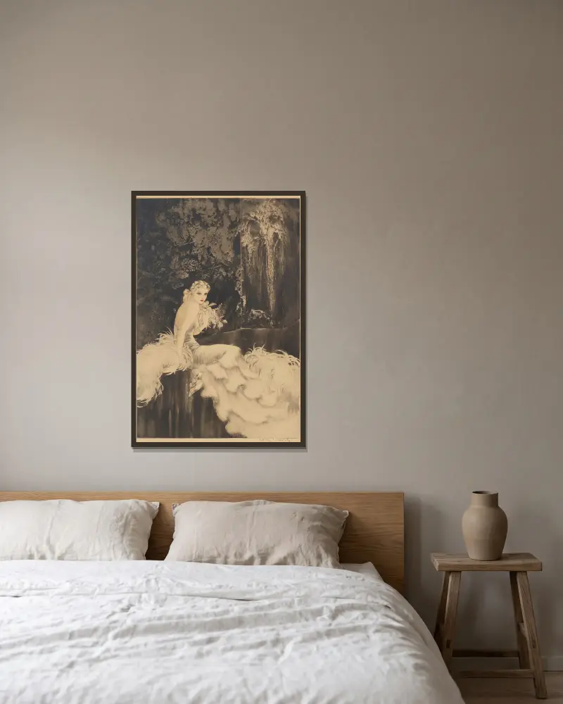 Orchideje, Louis Icart v rámu na stěně