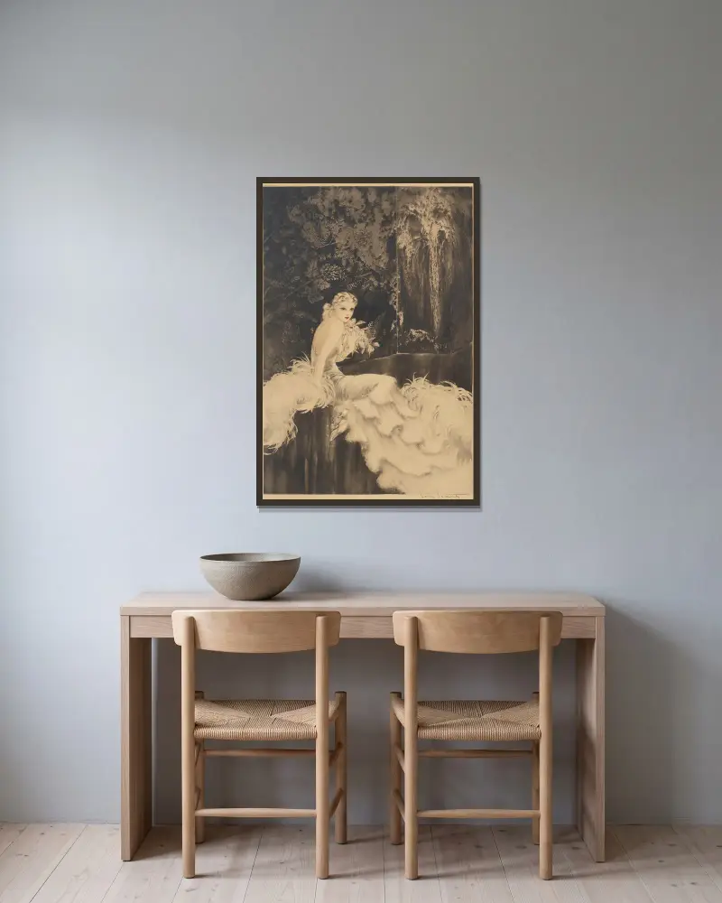Orchideje, Louis Icart v rámu na stěně