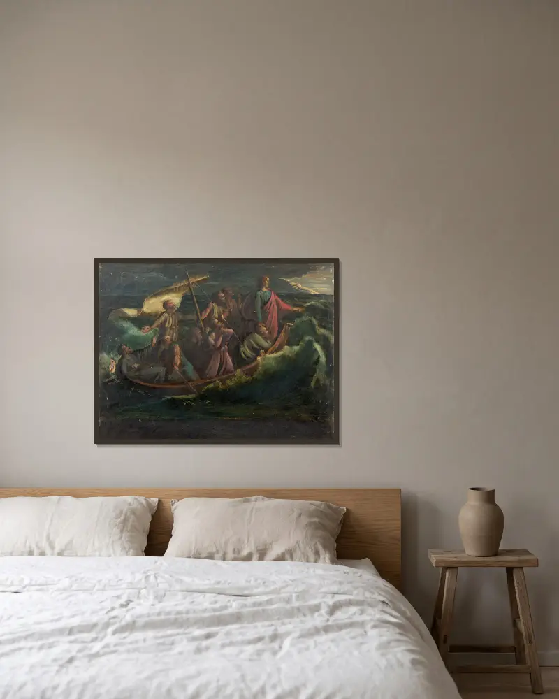 Jesus i stormen på Galileiska sjön av Louis Janmot inramad på en vägg