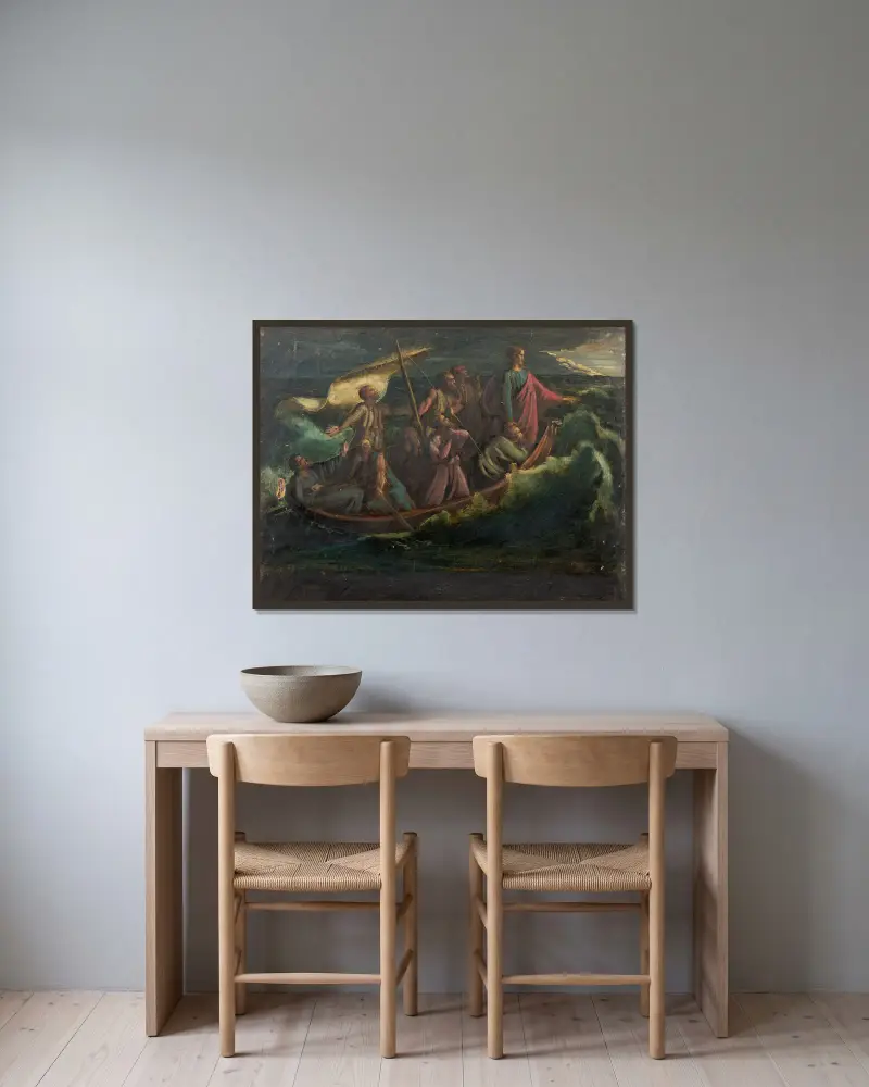 Jesus i stormen på Galileiska sjön av Louis Janmot inramad på en vägg