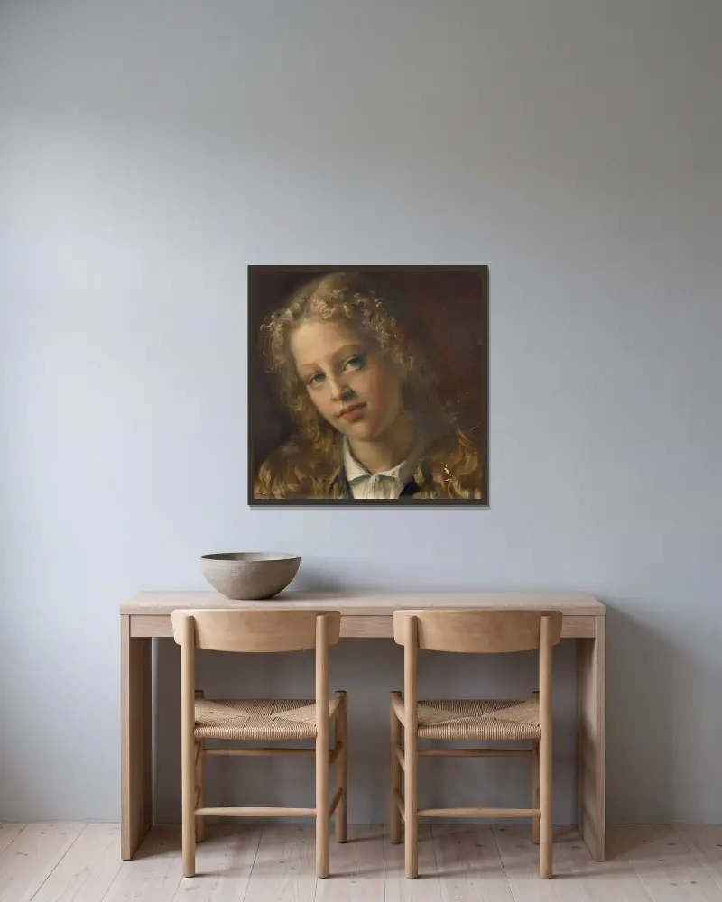 Porträtt av en ung blond flicka av Louis Janmot inramad på en vägg