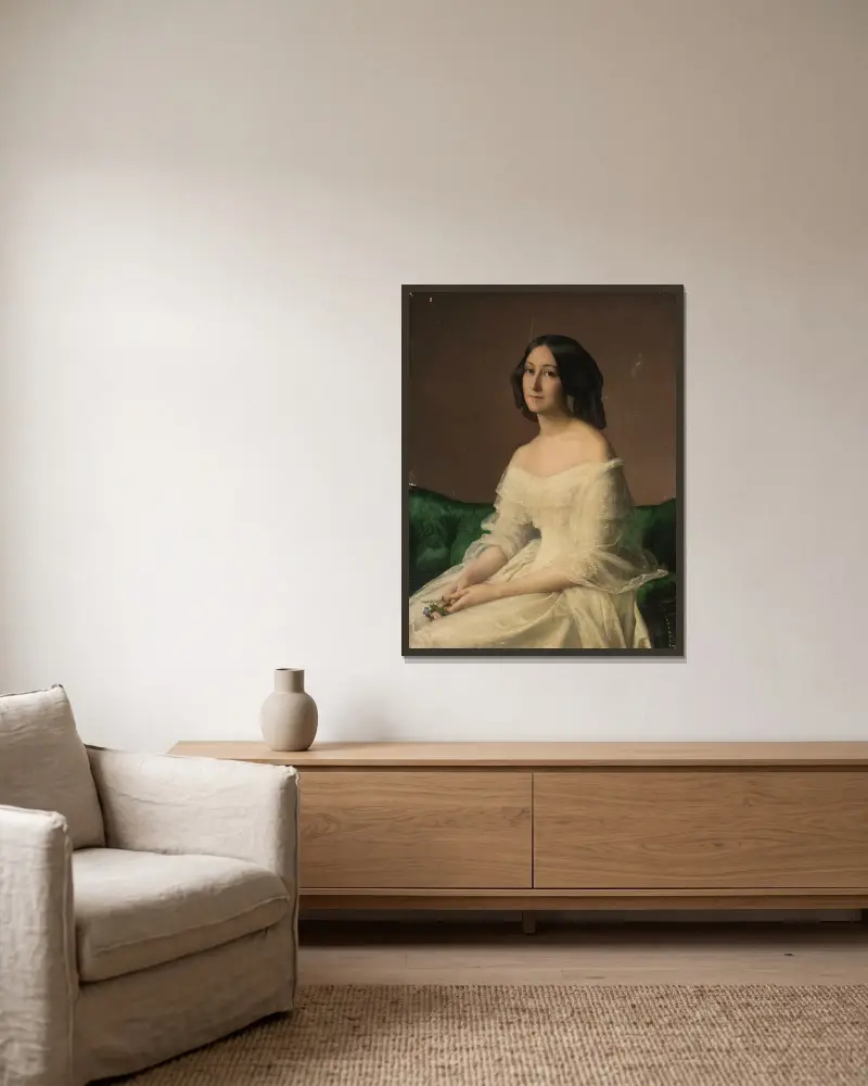 Porträtt av Hortense Thayer, född Bertrand av Louis Janmot inramad på en vägg
