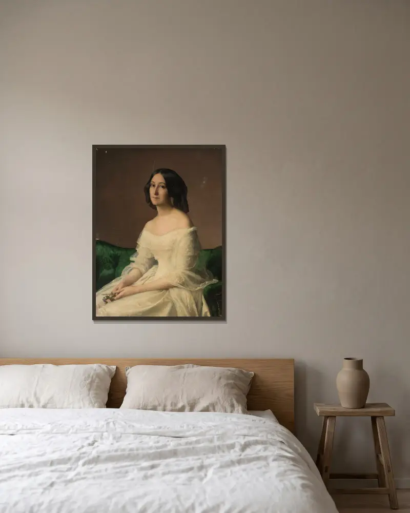 Porträtt av Hortense Thayer, född Bertrand av Louis Janmot inramad på en vägg
