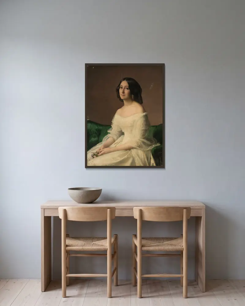 Porträtt av Hortense Thayer, född Bertrand av Louis Janmot inramad på en vägg