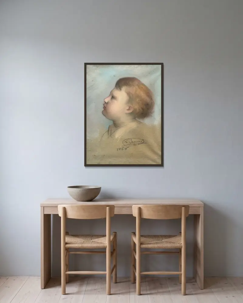 Förmodat porträtt av Norbert Janmot av Louis Janmot inramad på en vägg