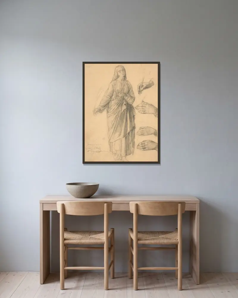 Studie für das „Banner von Hyères“ von Louis Janmot gerahmt an einer Wand