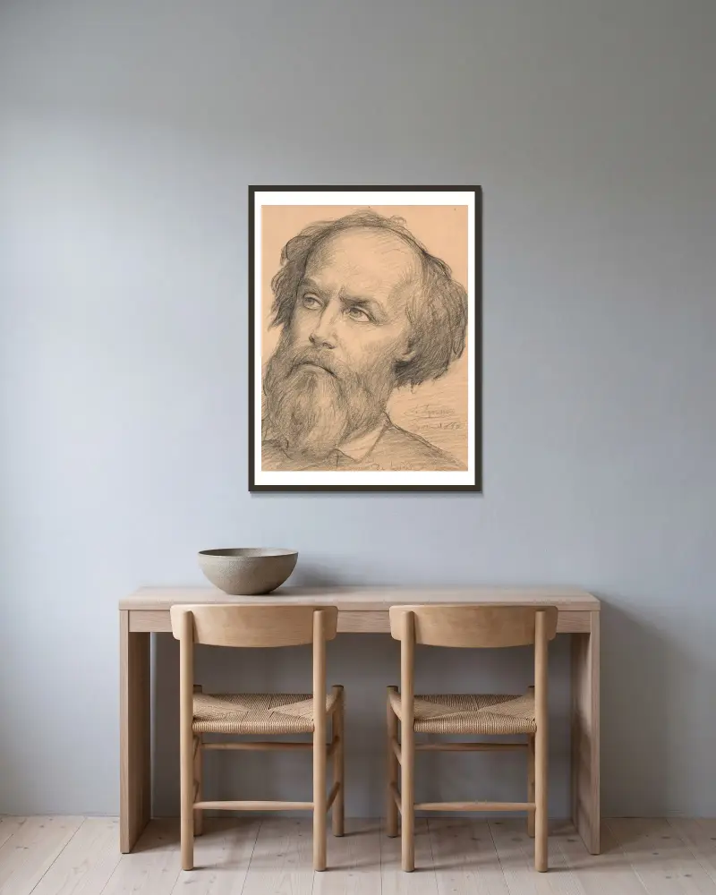 Studie till porträtt av Victor de Laprade av Louis Janmot inramad på en vägg