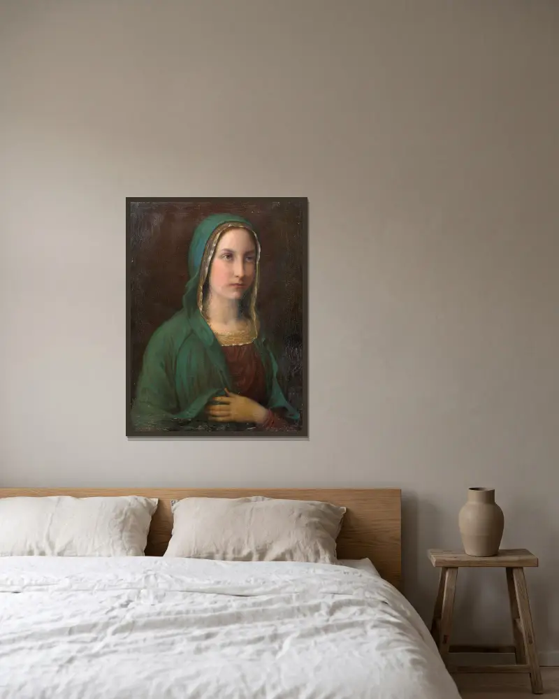 Jungfrau Maria mit ihrem Schleier von Louis Janmot gerahmt an einer Wand