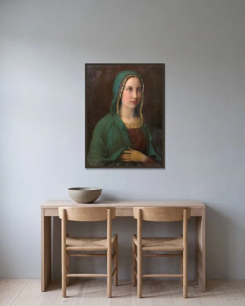 Jungfrau Maria mit ihrem Schleier von Louis Janmot gerahmt an einer Wand