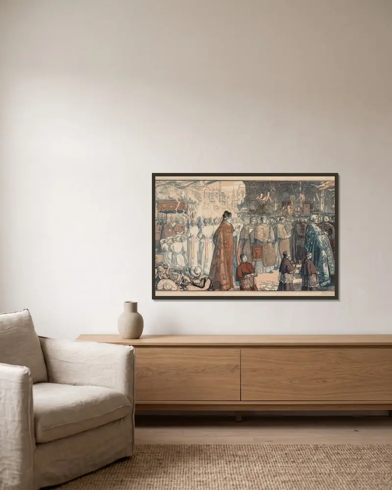 Die Fronleichnamsprozession in Nantes von Auguste Louis Lepère gerahmt an einer Wand