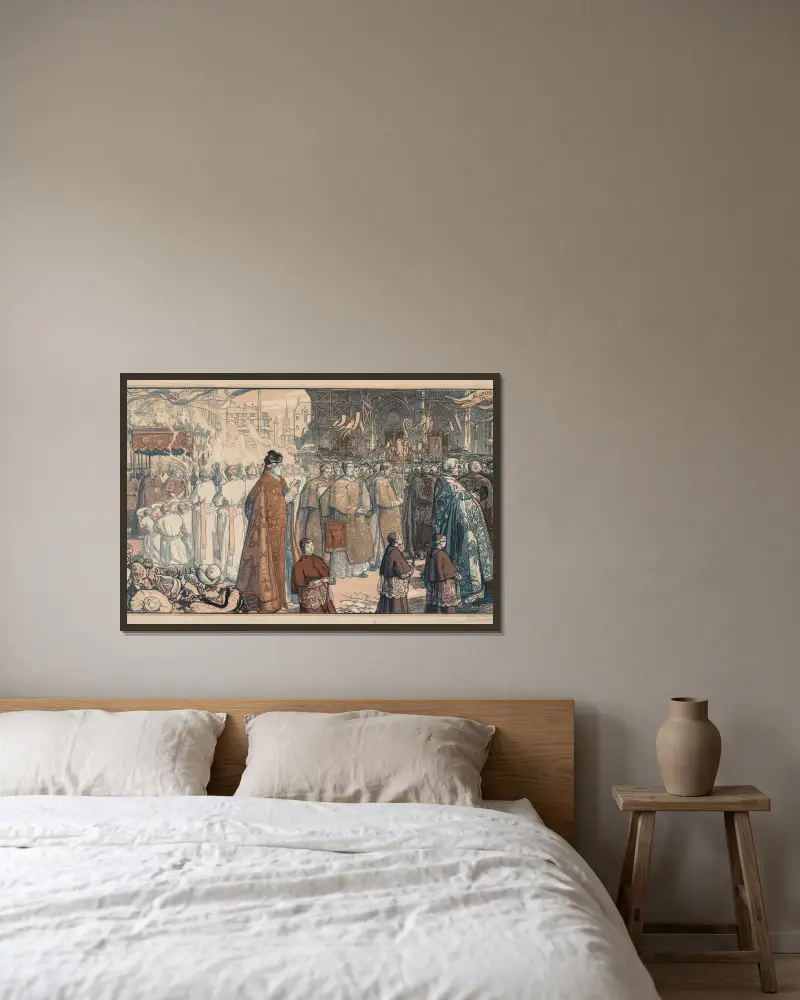 Die Fronleichnamsprozession in Nantes von Auguste Louis Lepère gerahmt an einer Wand