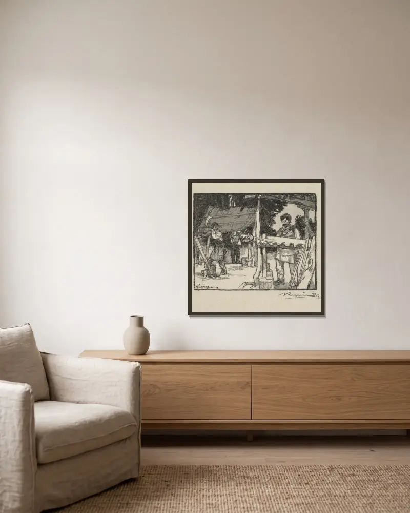 Hersteller von Holzleisten von Auguste Louis Lepère gerahmt an einer Wand