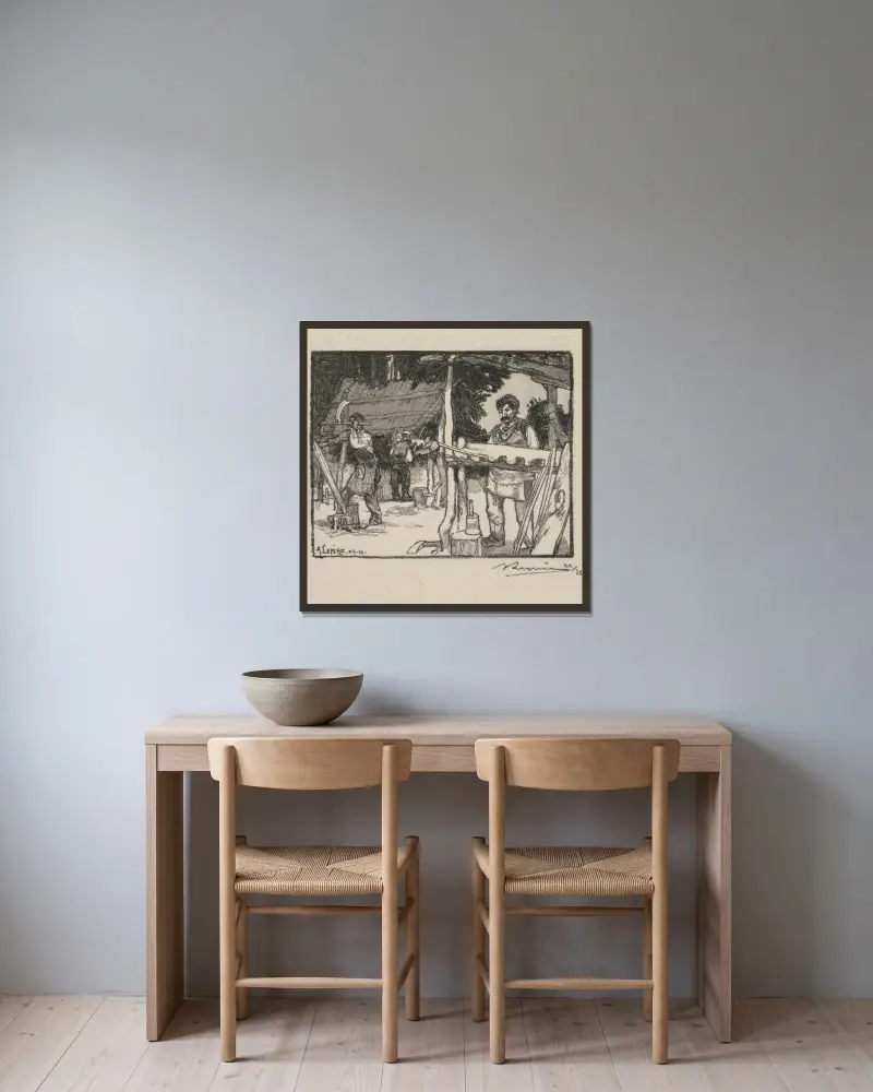 Hersteller von Holzleisten von Auguste Louis Lepère gerahmt an einer Wand