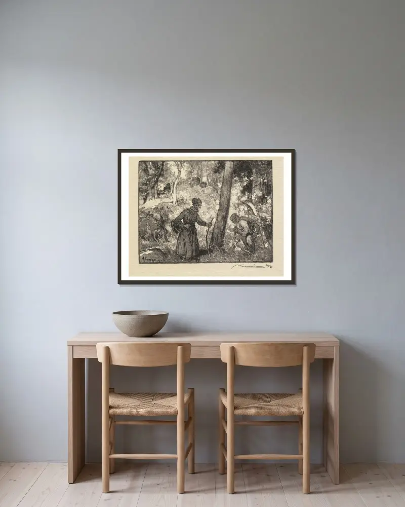 Svampplockare vid Rocher Bernard av Auguste Louis Lepère inramad på en vägg