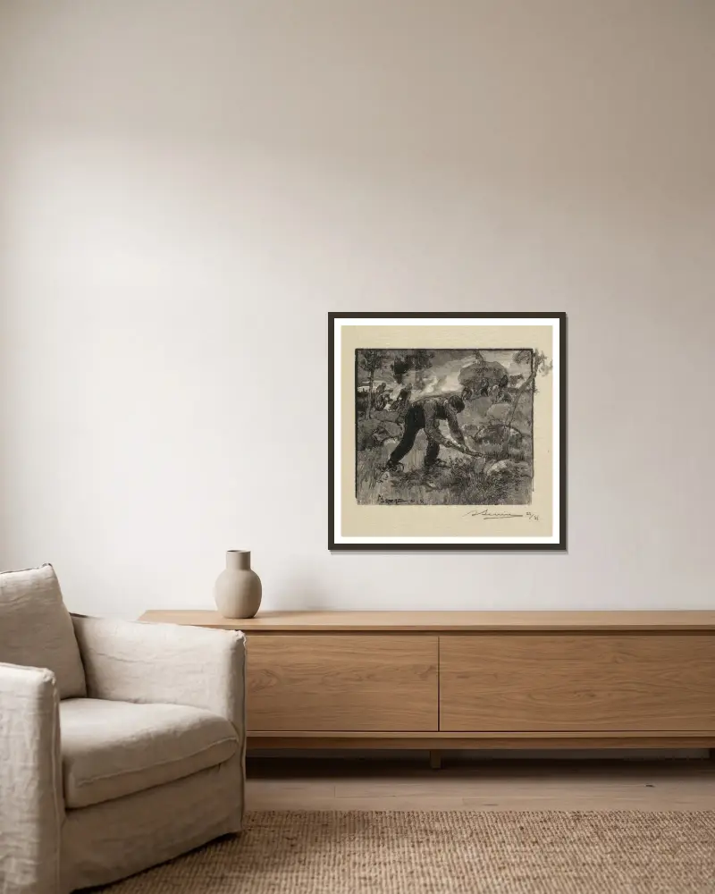 Heidekraut pflücken von Auguste Louis Lepère gerahmt an einer Wand