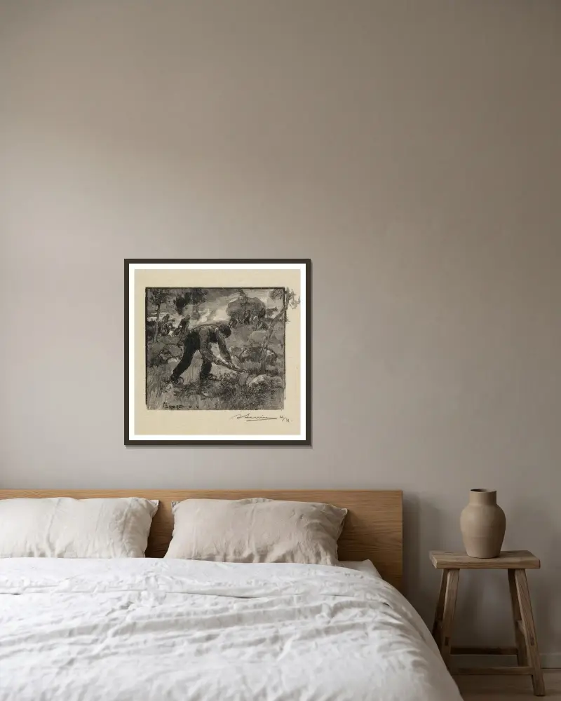 Heidekraut pflücken von Auguste Louis Lepère gerahmt an einer Wand