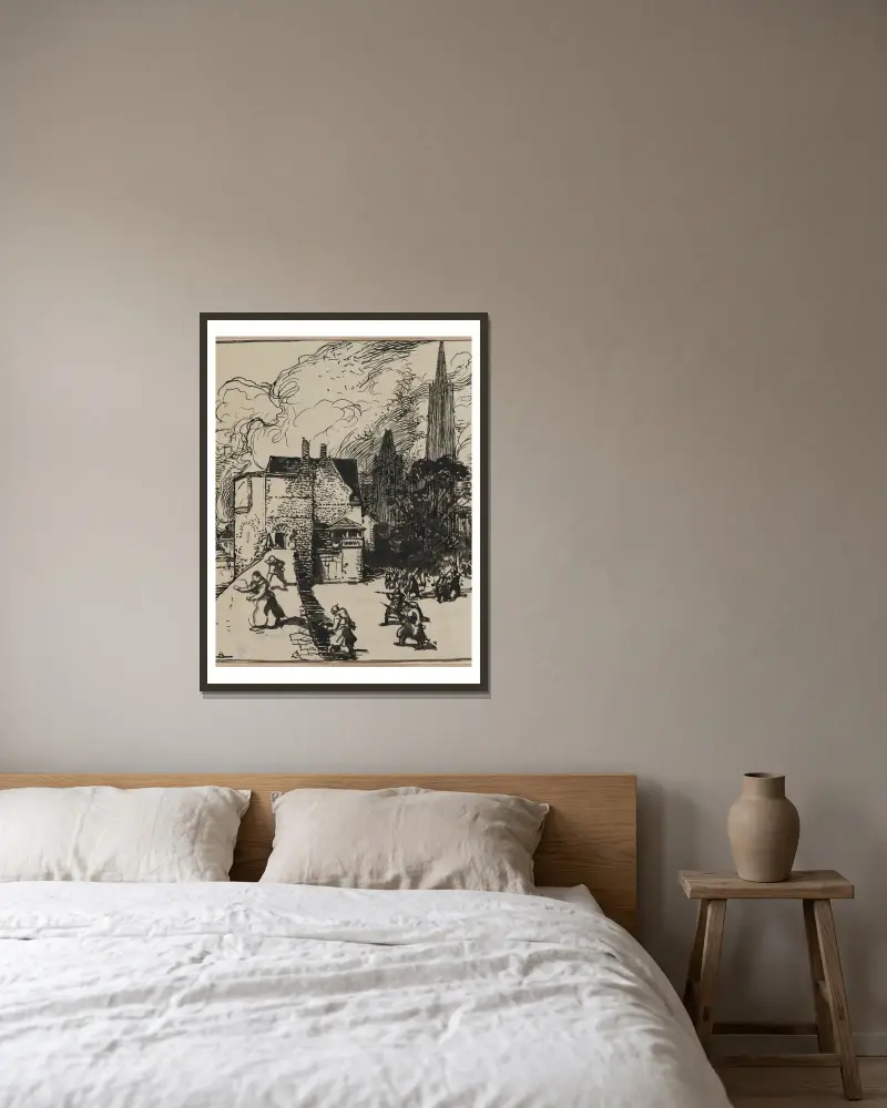 Siège des Maubeuge av Auguste Louis Lepère inramad på en vägg
