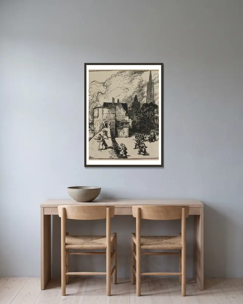 Siège des Maubeuge av Auguste Louis Lepère inramad på en vägg