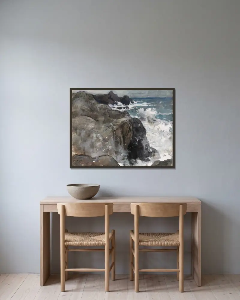 Storm på ön Yeu av Auguste Louis Lepère inramad på en vägg