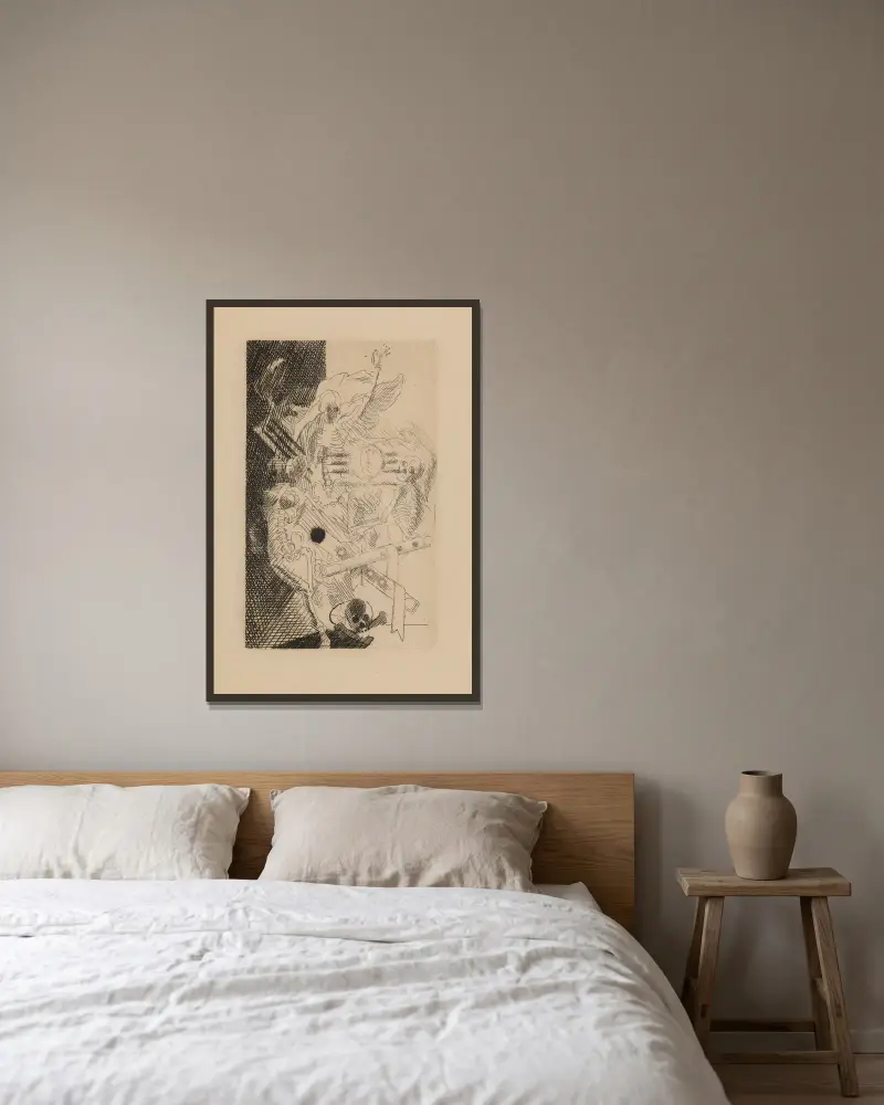 De dödas hus av Louis Marcoussis inramad på en vägg