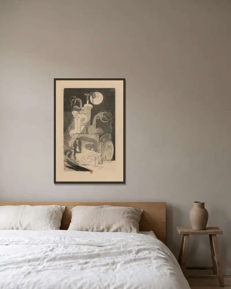 Nuit rhénane av Louis Marcoussis inramad på en vägg