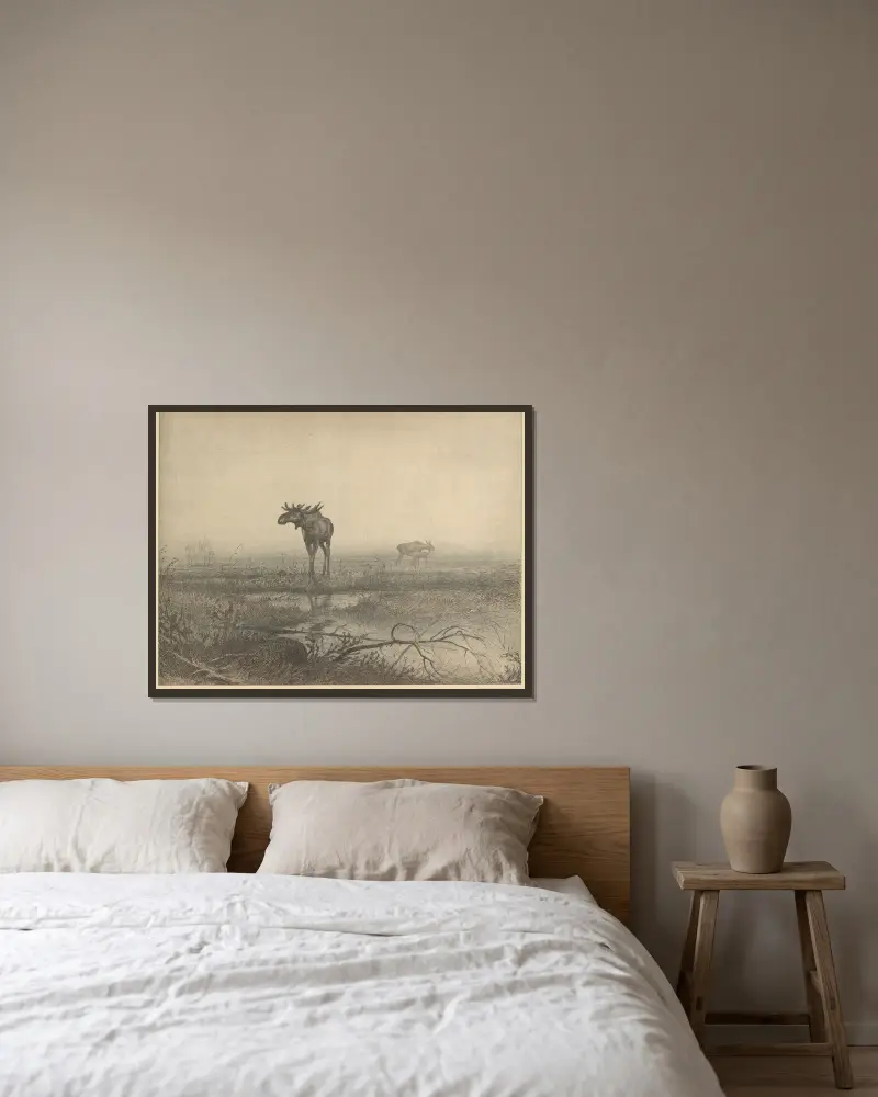 Urzeit (Prähistorisches Dänemark) von Louis Moe gerahmt an einer Wand