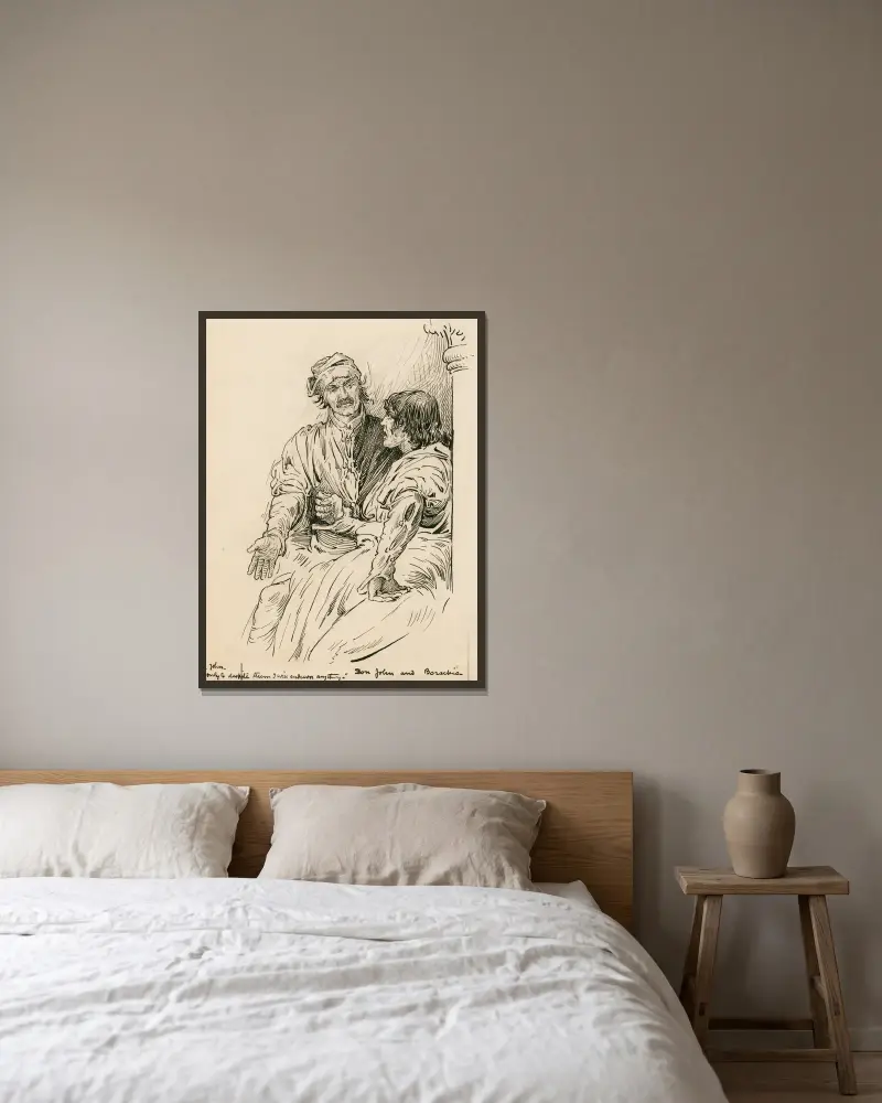Don John och Borachio. Don John: Bara för att trotsa dem ska jag försöka allt av Louis Rhead inramad på en vägg