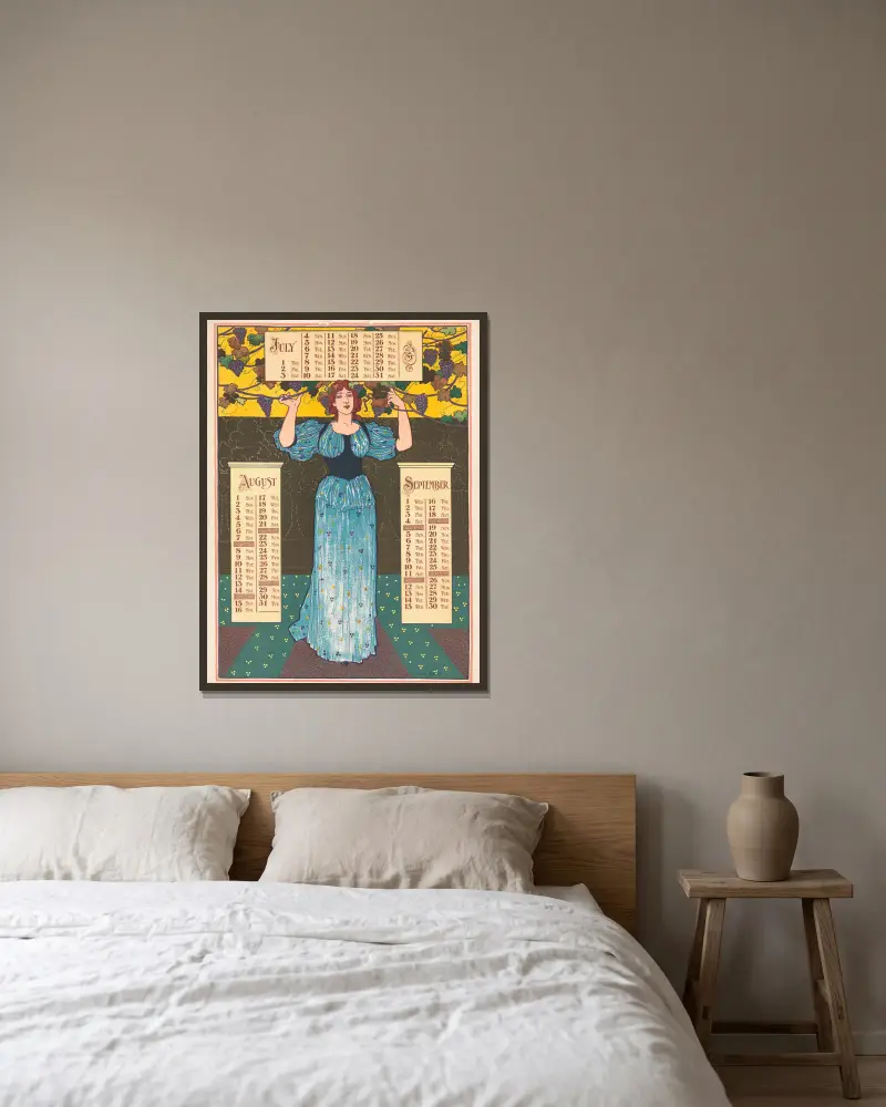 Poster calendar for 1897. July, August , September av Louis Rhead inramad på en vägg