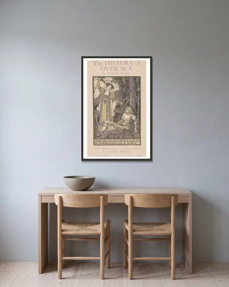 Historien om det fjärran landet av William Morris av Louis Rhead inramad på en vägg